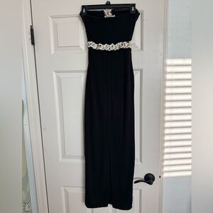 JLUXLABEL Black Strapless Dress with White Detail